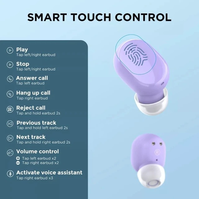 Alt view image 2 of 7 - True Wireless Earbuds 6 Bluetooth 5.3 in Ear Stereo Headphones Touch Control with Built-in Microphone, Wireless Noise Cancelling Earbuds 22H Playtime with Charging Case for Android and iOS- Pink