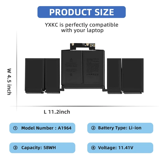 Alt view image 2 of 7 - A1964 Laptop Battery Replacement for MacBook Pro 13" A1989 (Mid 2018 2019) A2251(2020 Release) EMC 3214 3358 3348 BTO/CTO Touch Bar MR9Q2LL/A MR9V2LL/A MV962LL/A