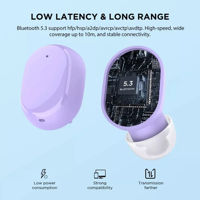 Alt view image 3 of 7 - True Wireless Earbuds 6 Bluetooth 5.3 in Ear Stereo Headphones Touch Control with Built-in Microphone, Wireless Noise Cancelling Earbuds 22H Playtime with Charging Case for Android and iOS- Pink