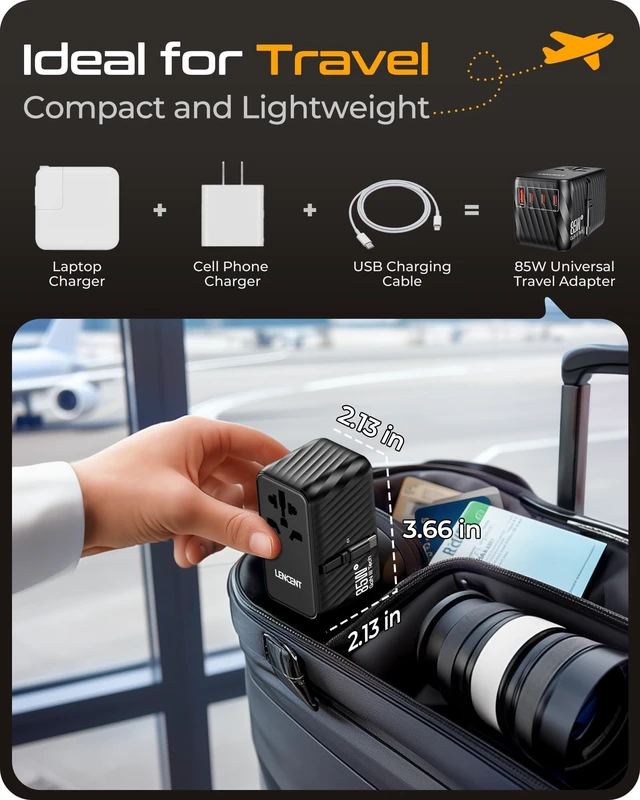 Alt view image 7 of 7 - 85W Universal Travel Adapter with Retractable USB C Cable, GaN International Plug Adapter with 3 Type C&1 USB A Ports Fast Charging, Worldwide Outlet Converter for US to European EU UK AUS