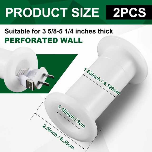 Alt view image 2 of 7 - 2 Pcs 1.20" ID Cable Pass Through Wall Port for 3 5/8"-5 1/4" Wall Thickness Wall Pass Through Grommet System Cable Pass Through Port Wall Grommets for Cables Management, White