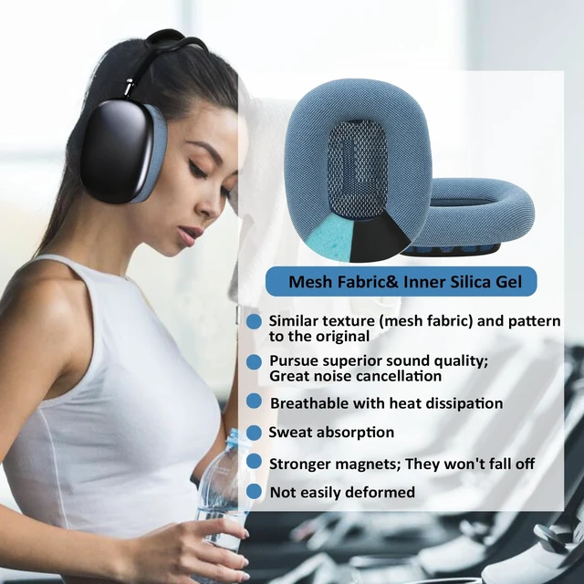 Alt view image 2 of 6 - Ear Cushions for AirPods Max Headphones Earpads Replacement Ear Pad Covers Earmuffs with Mesh Fabric, Memory Foam and Magnet (Sky Blue)