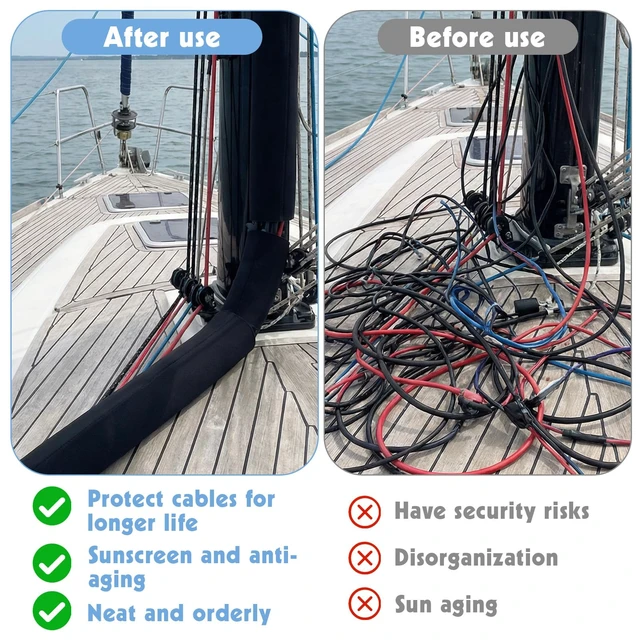Alt view image 4 of 7 - 2 Rolls Extra Long Trolling Motor Cable Sleeve, Heavy-Duty Neoprene Outboard Motor Sleeve for Wire Protection & Management - Weatherproof Boat Rigging Cover (Black, 118 Inch/Roll)