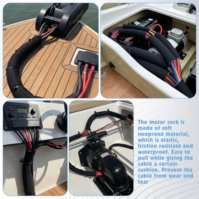 Alt view image 5 of 7 - 2 Rolls Extra Long Trolling Motor Cable Sleeve, Heavy-Duty Neoprene Outboard Motor Sleeve for Wire Protection & Management - Weatherproof Boat Rigging Cover (Black, 118 Inch/Roll)
