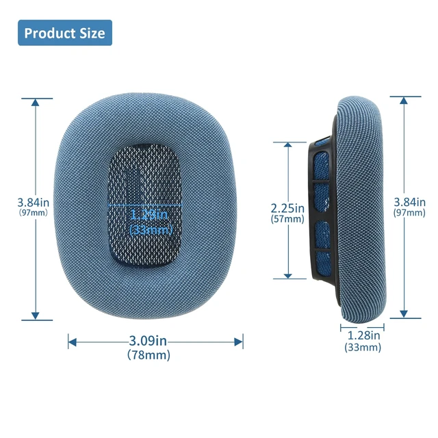 Alt view image 4 of 6 - Ear Cushions for AirPods Max Headphones Earpads Replacement Ear Pad Covers Earmuffs with Mesh Fabric, Memory Foam and Magnet (Sky Blue)
