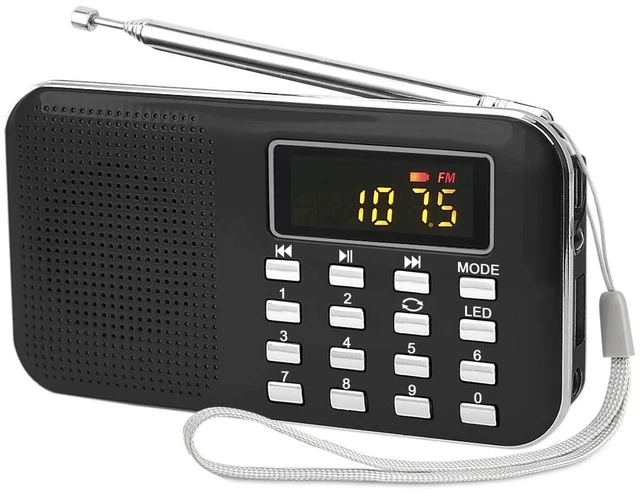 Main image of Radios Portable AM/FM MP3 Speaker, Supports Micro SD/USB, Records Music, Rechargeable Battery, Mini Radio with Best Reception (Black)