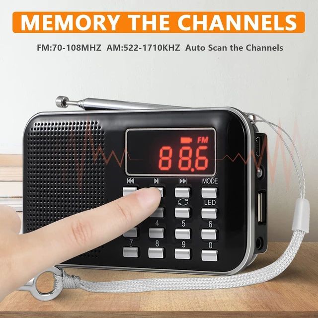 Alt view image 3 of 6 - Radios Portable AM/FM MP3 Speaker, Supports Micro SD/USB, Records Music, Rechargeable Battery, Mini Radio with Best Reception (Black)