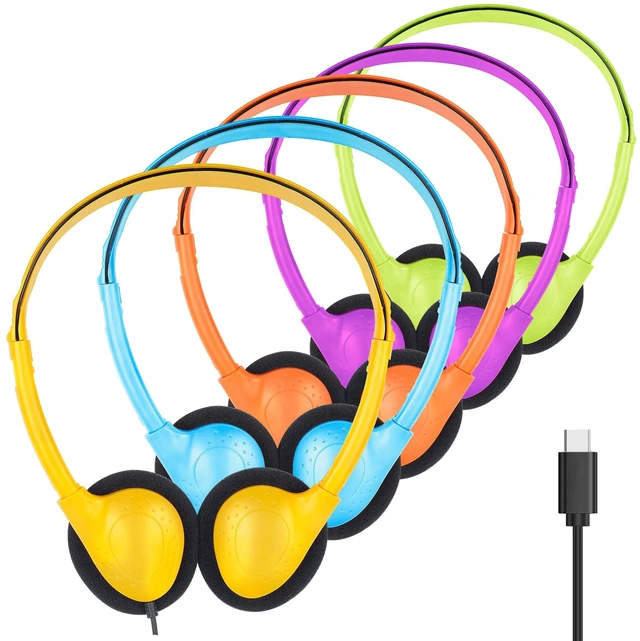 Main image of 5 Pack USB C Headphones Bulk for Classroom School Kids,Wired On-Ear Type C Headphones Class Set for Students On Line Learning Compatible with Pad Smartphones Tablet Computer Mixed Colors