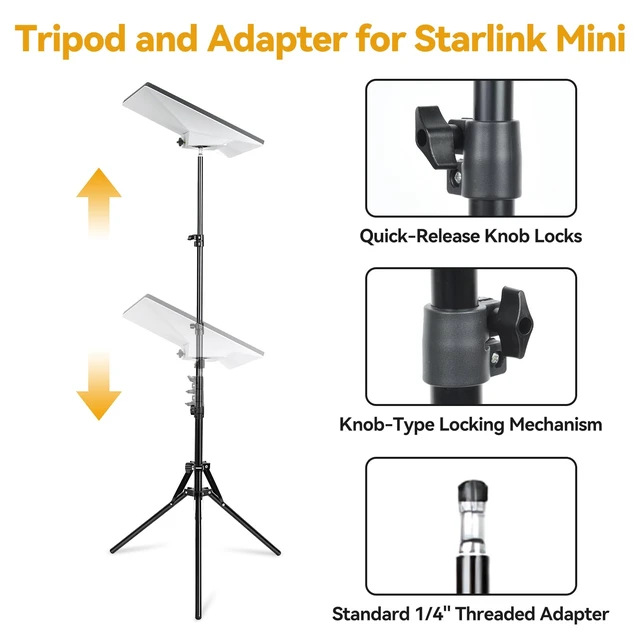 Alt view image 4 of 7 - 63'' Starlink Mini Tripod Mount, with Starlink 1/4" Screw Adapter Adjustable Height Portable Reverse Foldable Light Stand, Tripod Stand with U-Shaped Ground Stakes for Outdoor & Yard