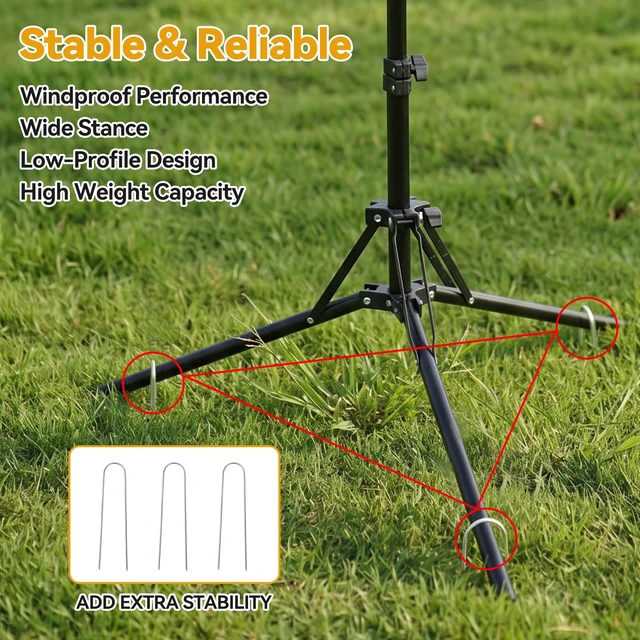 Alt view image 5 of 7 - 63'' Starlink Mini Tripod Mount, with Starlink 1/4" Screw Adapter Adjustable Height Portable Reverse Foldable Light Stand, Tripod Stand with U-Shaped Ground Stakes for Outdoor & Yard