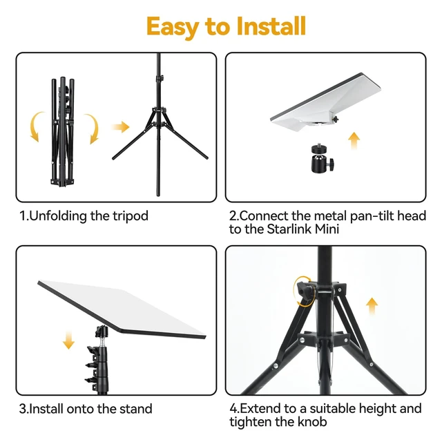 Alt view image 6 of 7 - 63'' Starlink Mini Tripod Mount, with Starlink 1/4" Screw Adapter Adjustable Height Portable Reverse Foldable Light Stand, Tripod Stand with U-Shaped Ground Stakes for Outdoor & Yard