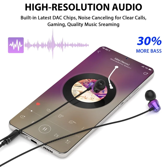 Alt view image 2 of 7 - Wired Earbuds 3.5mm Jack with Mic for Laptop PC Chromebook, Purple Wired Headphones Plug in Corded Earphones Wired for Samsung Galaxy A25 A15 A32 A52 A03s for Surface/Fire School Travel