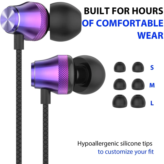 Alt view image 3 of 7 - Wired Earbuds 3.5mm Jack with Mic for Laptop PC Chromebook, Purple Wired Headphones Plug in Corded Earphones Wired for Samsung Galaxy A25 A15 A32 A52 A03s for Surface/Fire School Travel