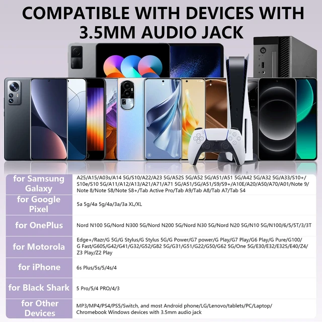 Alt view image 6 of 7 - Wired Earbuds 3.5mm Jack with Mic for Laptop PC Chromebook, Purple Wired Headphones Plug in Corded Earphones Wired for Samsung Galaxy A25 A15 A32 A52 A03s for Surface/Fire School Travel