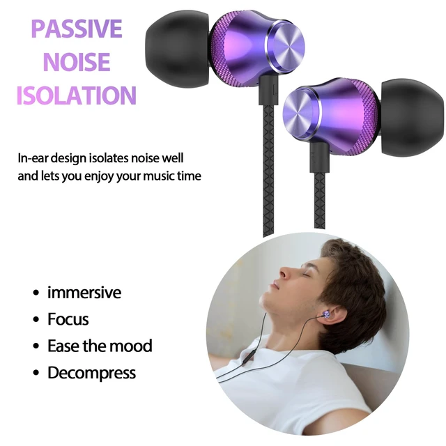 Alt view image 5 of 7 - Wired Earbuds 3.5mm Jack with Mic for Laptop PC Chromebook, Purple Wired Headphones Plug in Corded Earphones Wired for Samsung Galaxy A25 A15 A32 A52 A03s for Surface/Fire School Travel