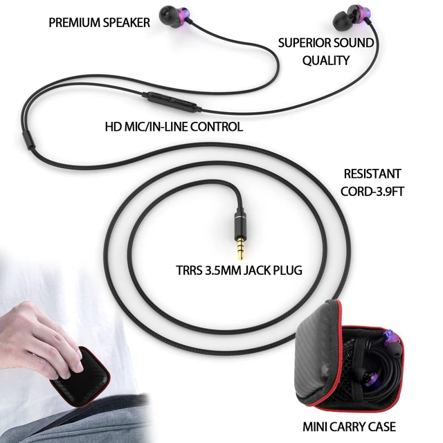 Alt view image 7 of 7 - Wired Earbuds 3.5mm Jack with Mic for Laptop PC Chromebook, Purple Wired Headphones Plug in Corded Earphones Wired for Samsung Galaxy A25 A15 A32 A52 A03s for Surface/Fire School Travel