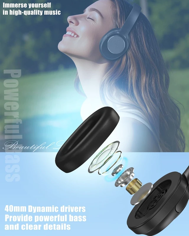 Alt view image 5 of 7 - Over Ear Hybrid Active Noise Cancelling Bluetooth Wireless Headphones,Deep Bass Hi-Fi Sound,45 Hours Long Playtime ANC Cancellation Headset with Microphone for Travel Workout,Black (Black)