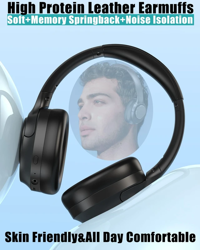Alt view image 4 of 7 - Over Ear Hybrid Active Noise Cancelling Bluetooth Wireless Headphones,Deep Bass Hi-Fi Sound,45 Hours Long Playtime ANC Cancellation Headset with Microphone for Travel Workout,Black (Black)
