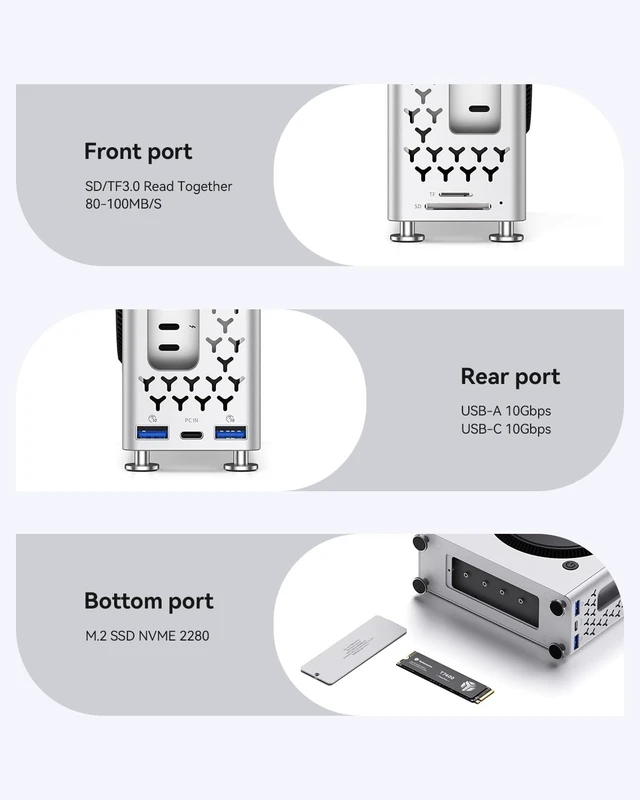 Alt view image 3 of 7 - Mac mini M4 Dock & Vertical Stand, 5 in 1 Mac mini M4 Hub with NVMe SSD Enclosure, 2xUSB-A 10Gbps, SD/TF Card Reader, up to 8TB Storage Expansion for Mac mini M4/M4 Pro
