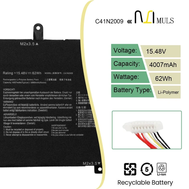 Alt view image 2 of 7 - C41N2009 Laptop Battery for Asus ROG Flow X13 GV301 GV301QC GV301QE GV301QH GV301RA GV301RC GV301RE PV301 PV301QH GV301QE-K5010T GV301RC-LJ078 Series 0B200-03850000 15.48V 62Wh with Tools