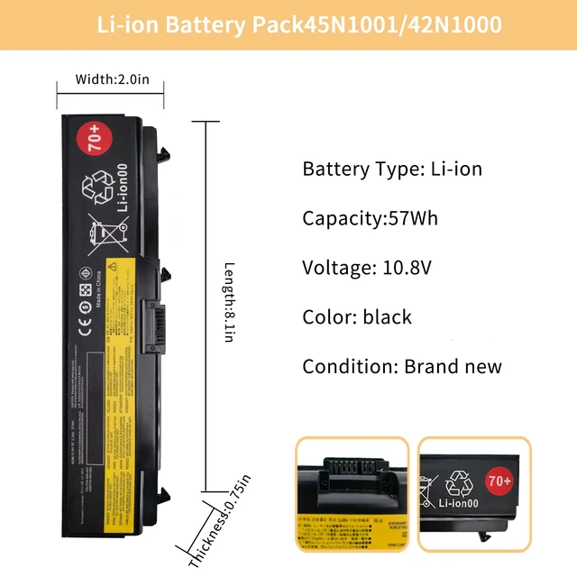 Alt view image 2 of 6 - 42N1000 45N1001 70+ Laptop Battery Replacement for Lenovo Thinkpad T410 T420 T430 T510 T520 T530 T530I SL410 SL510 E420 E520 W510 W520 W530 42T4733 42T4751 42T4752 42T4753 42T4731 42T4235