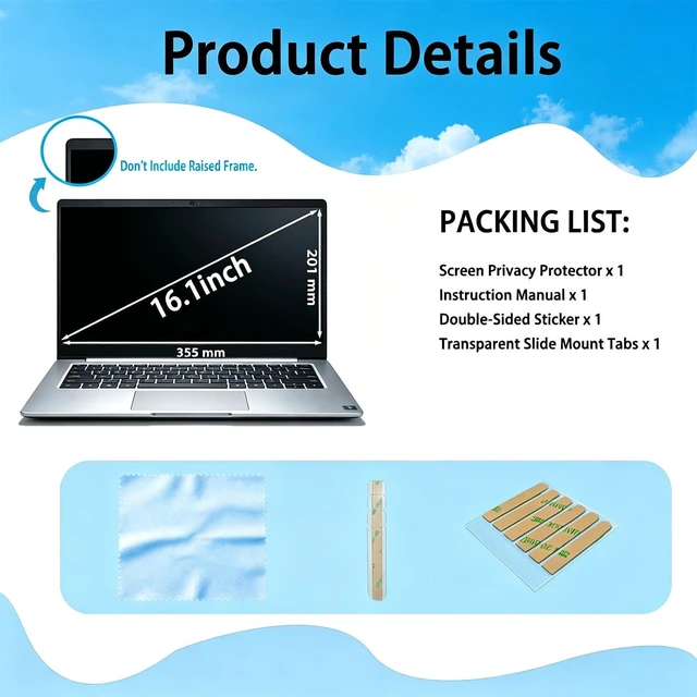 Alt view image 6 of 6 - 16.1 Inch 16:9 Laptop Privacy Screen Filter - 26° privacy screen Privacy Shield and Anti-Glare Protector,26° privacy screen(Not Magnetic)
