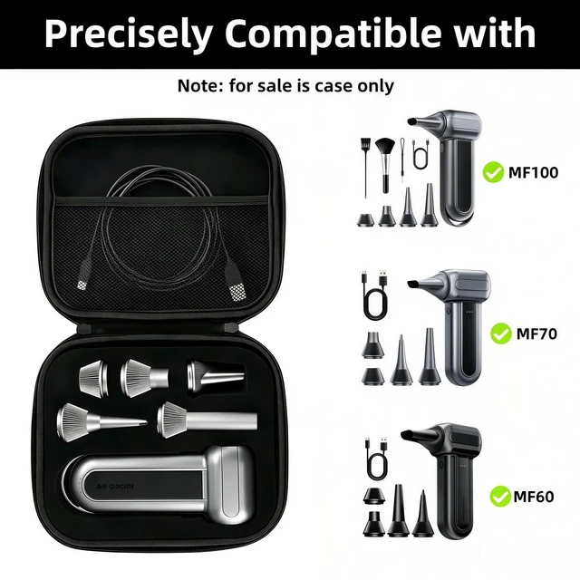 Alt view image 2 of 7 - Hard Case Compatible with WOLFBOX MF100 /MF50 /MF60 /MF70 Electric Air Duster - Custom Sponge Insert for Air Duster and 5 Nozzles (Only Case) (Black)