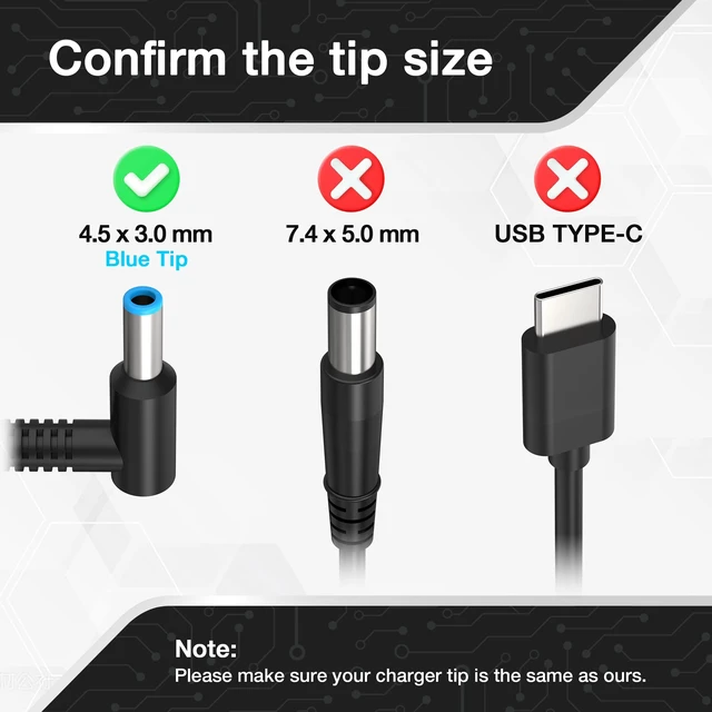 Alt view image 2 of 6 - 65W 45W Replacement for HP Laptop Charger for Pavilion,Spectre X360, Envy X360, Elitebook 840, ProBook, and More Laptop Power Supply