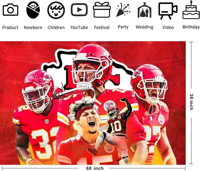 Alt view image 3 of 6 - Patrick Mahomes Birthday Party Decorations, 5x3ft Happy Birthday Back Drop Banner Theme Backdrop Banner for Football Party Decorations Indoor Outdoor