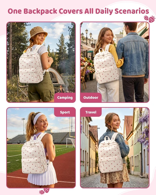 Alt view image 6 of 6 - 20L Laptop Backpack for Women Cute Corduroy Casual Daypack Backpack 17" Large Lightweight Vintage Backpack, Water Resistant Casual Daypack for Adult, Daily Use for Work Travel Hiking