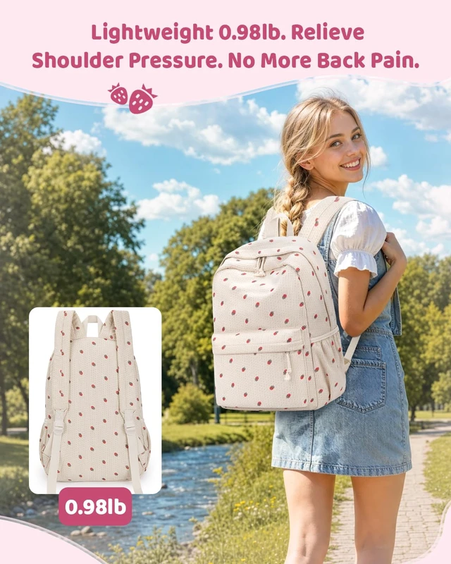 Alt view image 5 of 6 - 20L Laptop Backpack for Women Cute Corduroy Casual Daypack Backpack 17" Large Lightweight Vintage Backpack, Water Resistant Casual Daypack for Adult, Daily Use for Work Travel Hiking