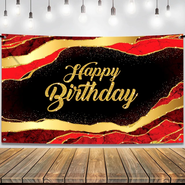 Main image of Black and Red Happy Birthday Banner 72x44 Inch Birthday Decorations for Men, Women, Indoor, Outdoor, Red and Black Happy Birthday Decorations