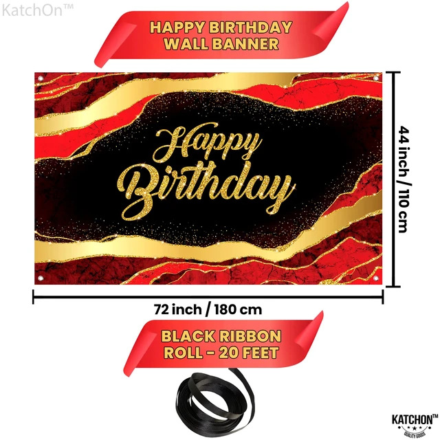 Alt view image 2 of 7 - Black and Red Happy Birthday Banner 72x44 Inch Birthday Decorations for Men, Women, Indoor, Outdoor, Red and Black Happy Birthday Decorations