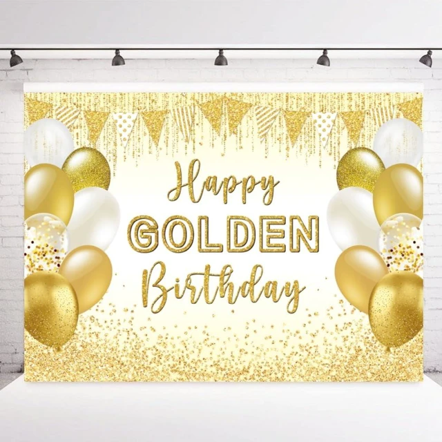 Main image of Happy Golden Birthday Photography Backdrop 7x5FT Realistic Gold Balloon Glitter Wall, Golden Birthday Party Photo Backdrop, Lightweight Vinyl, Easy Hang & Wipe Clean