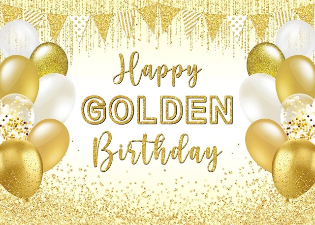 Alt view image 5 of 5 - Happy Golden Birthday Photography Backdrop 7x5FT Realistic Gold Balloon Glitter Wall, Golden Birthday Party Photo Backdrop, Lightweight Vinyl, Easy Hang & Wipe Clean