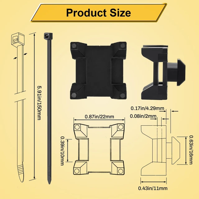 Alt view image 2 of 6 - 30 Set Plastic Cable Zip Tie Mounting Blocks, Cables Base Fixture, Wire Clips, Drop-In Base Mounts for 15 or 40 Series Aluminum T-Slot