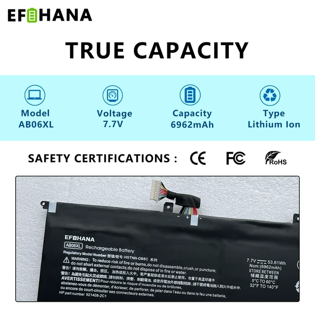 Alt view image 2 of 6 - AB06XL Laptop Battery Replacement for HP Envy 13 2017 13-AD019TU 2EX75PA 2EX78PA 2EX80PA 2EX85PA 2EX88PA Series Notebook HSTNN-DB8C 921408-2C1 921438-855 TPN-I128 ABO6XL 7.7V 53.61Wh 6962mAh