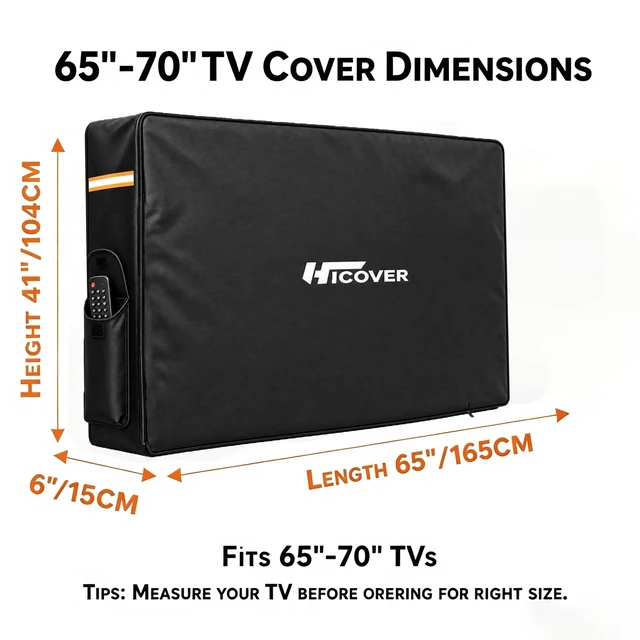 Alt view image 2 of 7 - Outdoor Waterproof TV Cover 1200D Oxford,For Outside Screen 65-70 inch TV Rollable front with zippers outdoor TV Weatherproof cover with Remote Pocket,designed for outdoor use TV cover