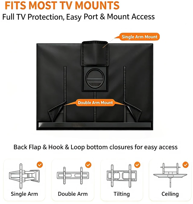 Alt view image 5 of 7 - Outdoor Waterproof TV Cover 1200D Oxford,For Outside Screen 48-50 inch TV Rollable front with zippers outdoor TV Weatherproof cover with Remote Pocket,designed for outdoor use TV cover