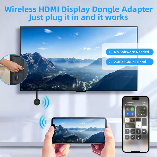 Alt view image 2 of 7 - 4K Wireless Display Adapter for TV, 5Ghz WiFi Miracast Dongle for Video and Audio Streaming from Laptops, Tablets, TVs/Projectors/Monitors, No Need for APP and Compatible with Android, iOS, Windows