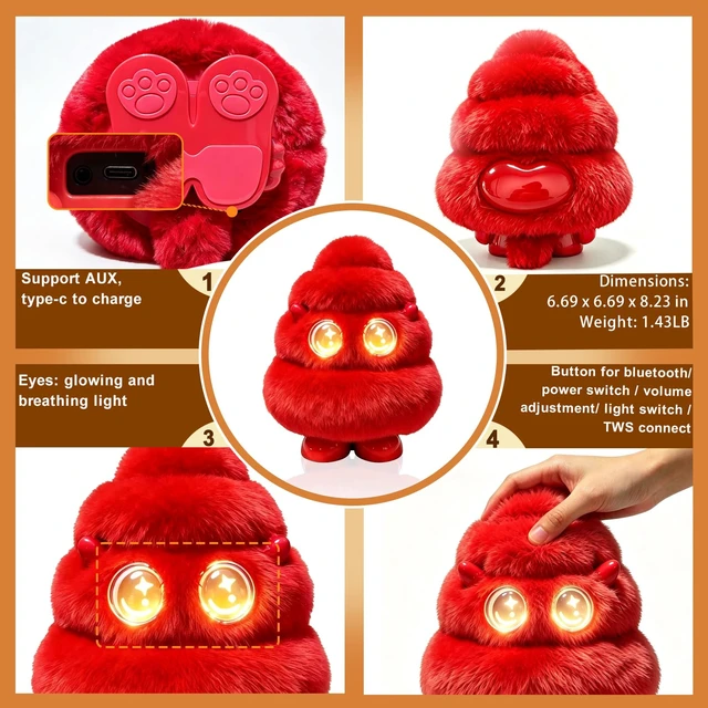 Alt view image 7 of 7 - Christmas Tree Plush Bluetooth Speaker With LED,15W Speaker with Deep Bass Up to 10H Playtime with TWS Pairing, Gift for Valentine's Day, Teacher's Day, Christmas, Birthday