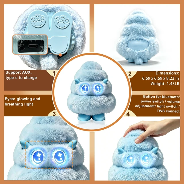 Alt view image 6 of 7 - Christmas Tree Plush Bluetooth Speaker With LED,15W Speaker with Deep Bass Up to 10H Playtime with TWS Pairing, Gift for Valentine's Day, Teacher's Day, Christmas, Birthday