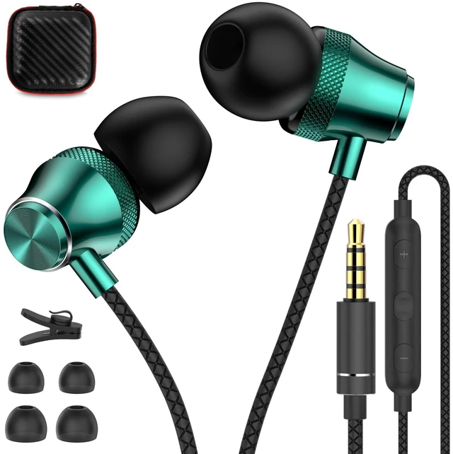 Main image of Wired Earbuds 3.5mm Jack with Mic for Laptop PC Chromebook, Green Wired Headphones Plug in Corded Earphones Wired for Samsung Galaxy A25 A15 A32 A52 A03s for Surface/Fire School Travel