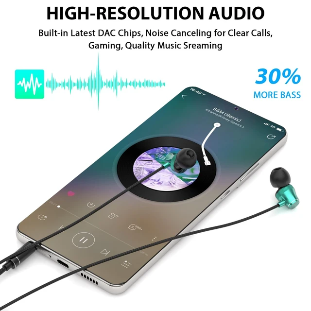 Alt view image 2 of 7 - Wired Earbuds 3.5mm Jack with Mic for Laptop PC Chromebook, Green Wired Headphones Plug in Corded Earphones Wired for Samsung Galaxy A25 A15 A32 A52 A03s for Surface/Fire School Travel