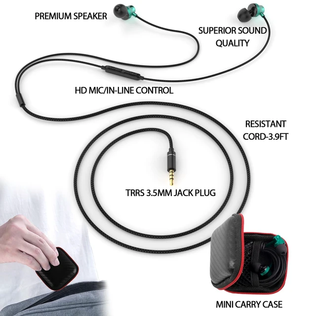 Alt view image 6 of 7 - Wired Earbuds 3.5mm Jack with Mic for Laptop PC Chromebook, Green Wired Headphones Plug in Corded Earphones Wired for Samsung Galaxy A25 A15 A32 A52 A03s for Surface/Fire School Travel