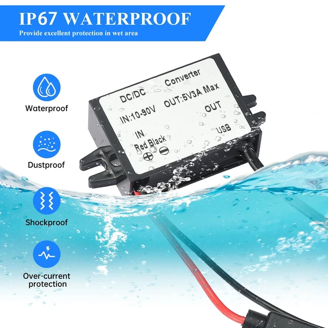 Alt view image 2 of 7 - 3A 15W DC-DC 10V-90V to 5V Step Down Converter with USB AF Fuse 10V-90V to 5V Buck Converter Voltage Reducer Waterproof Golf Cart CNC Equipment RV Accessories