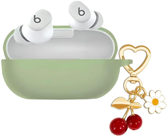 Main image of Protective Case for Beats Solo Buds Case Cover,Cute Cherry Charm Heart Keychain, Soft Silicone Daisy Key Chains Accessories for New Beats Solo Charging Case Earbuds for Women Men Cactus Green