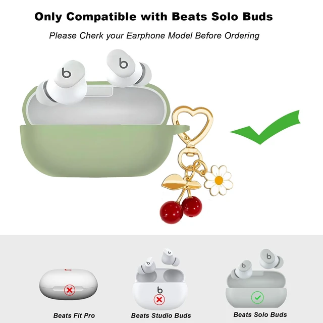Alt view image 2 of 7 - Protective Case for Beats Solo Buds Case Cover,Cute Cherry Charm Heart Keychain, Soft Silicone Daisy Key Chains Accessories for New Beats Solo Charging Case Earbuds for Women Men Cactus Green