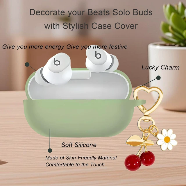 Alt view image 7 of 7 - Protective Case for Beats Solo Buds Case Cover,Cute Cherry Charm Heart Keychain, Soft Silicone Daisy Key Chains Accessories for New Beats Solo Charging Case Earbuds for Women Men Cactus Green