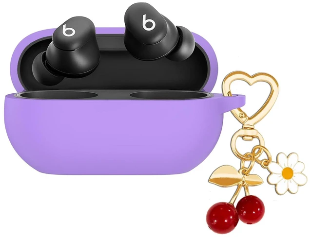 Main image of Protective Case for Beats Solo Buds Case Cover with Cute Cherry Charm Heart Keychain, Soft Silicone Daisy Key Chains Accessories for New Beats Solo Charging Case Earbuds Lavender Purple